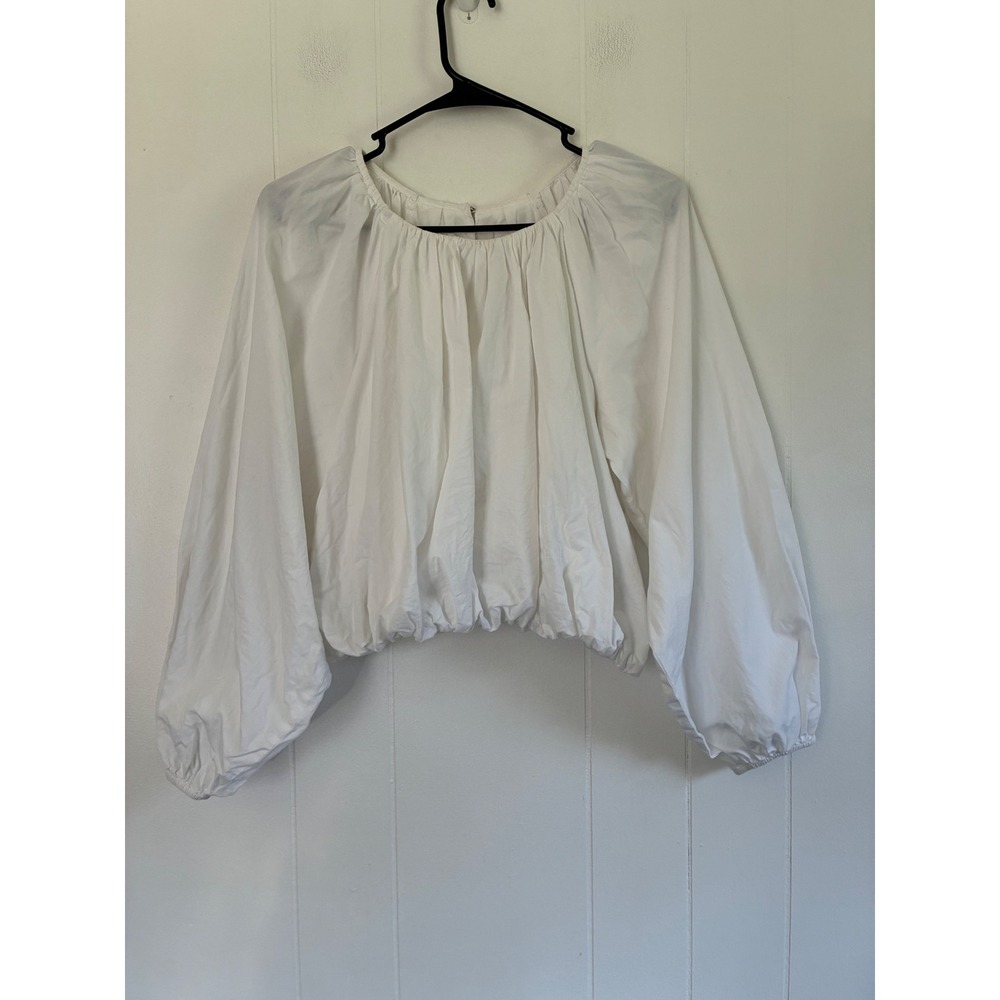 Maeve by Anthropologie White Cotton Balloon Sleeve Bubble Hem Blouse Medium